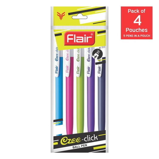 Flair Ezee Click 0.7–1.0 mm Ball Pen Pouch Pack – Blue Ink | Pack of 20 Pens