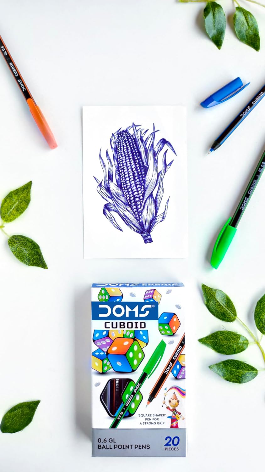 Doms Cuboid 0.6 mm Ball Pen Jar Pack – Blue Ink | Pack of 50 Pens