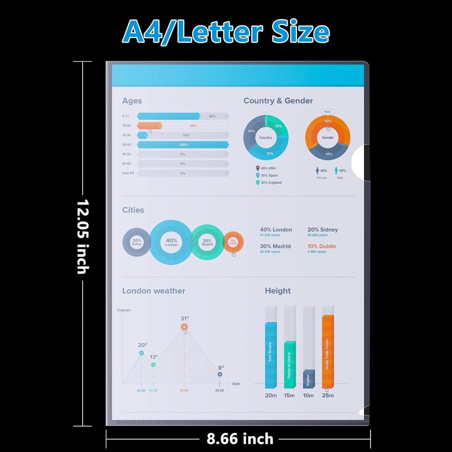 L FOLDER FILE | A4 SIZE DURABLE CLEAR TRANSPARENT PLASTIC FILE FOLDERS (PACK OF 10)