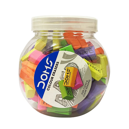 Doms Color Erasers Jar Pack – Pack of 100 | Clean & Clear Erasing | Dust-Free & Non-Toxic