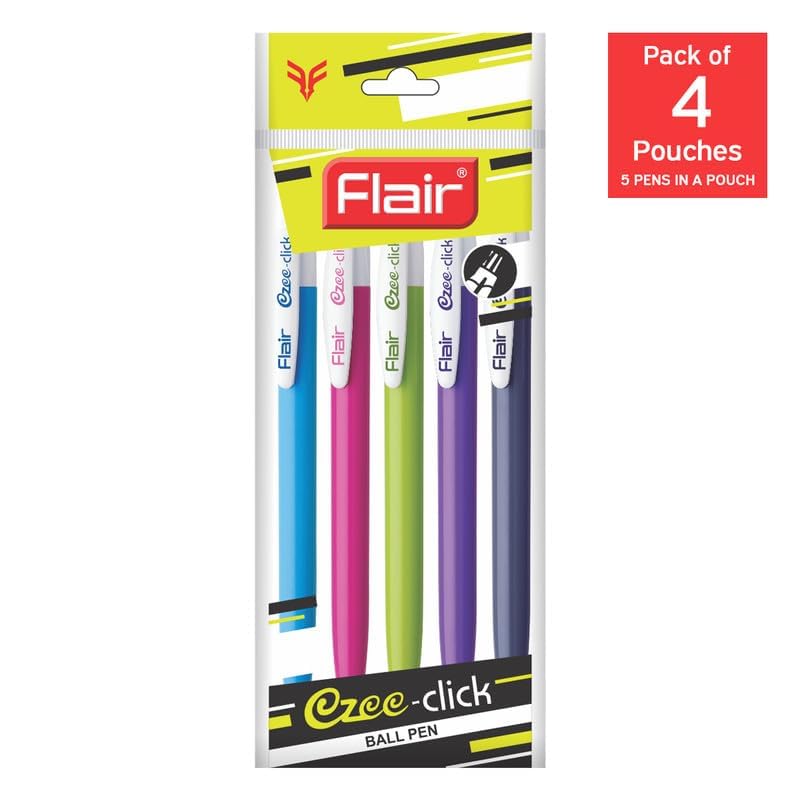 Flair Ezee Click 0.7–1.0 mm Ball Pen Pouch Pack – Blue Ink | Pack of 20 Pens