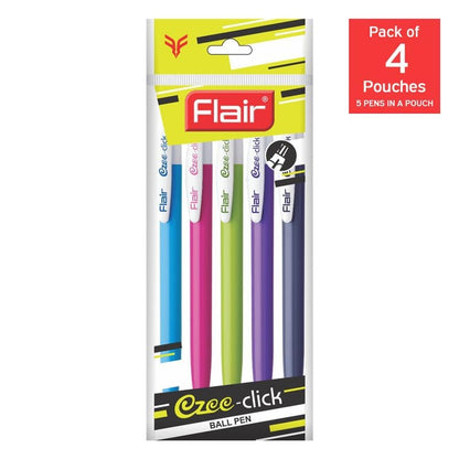 Flair Ezee Click 0.7–1.0 mm Ball Pen Pouch Pack – Blue Ink | Pack of 20 Pens