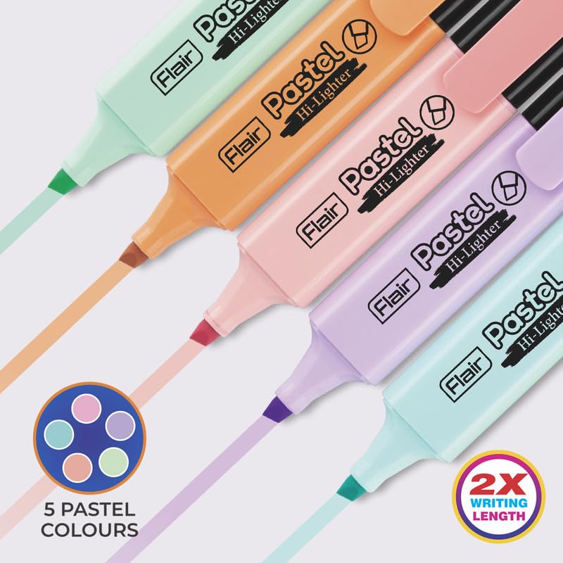 Flair Pastel 5 Shades Highlighter Pouch Pack – Quick Drying, Smudge Proof & Non-Toxic | Pack of 1