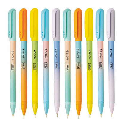 Flair Move Fine Tip Ball Pen – Blue Ink | Pack of 10 | Smooth Writing with Matt Finish Pastel Body