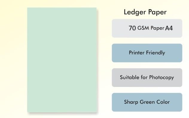 JK PAPER LEDGER – A4 Size, 70 GSM (Original Green Paper)