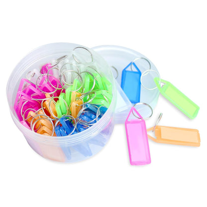 Key Tags Labels – 50 Piece Multicolour Plastic Keychains with Both Side ID Labels and Split Rings