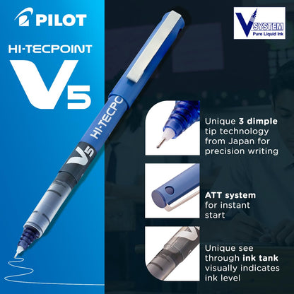Pilot V5 Liquid Ink Roller Ball Pen - Blue (Pack of 2)