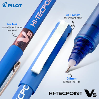 Pilot V5 Liquid Ink Roller Ball Pen - Blue (Pack of 2)