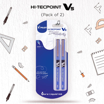 Pilot V5 Liquid Ink Roller Ball Pen - Blue (Pack of 2)