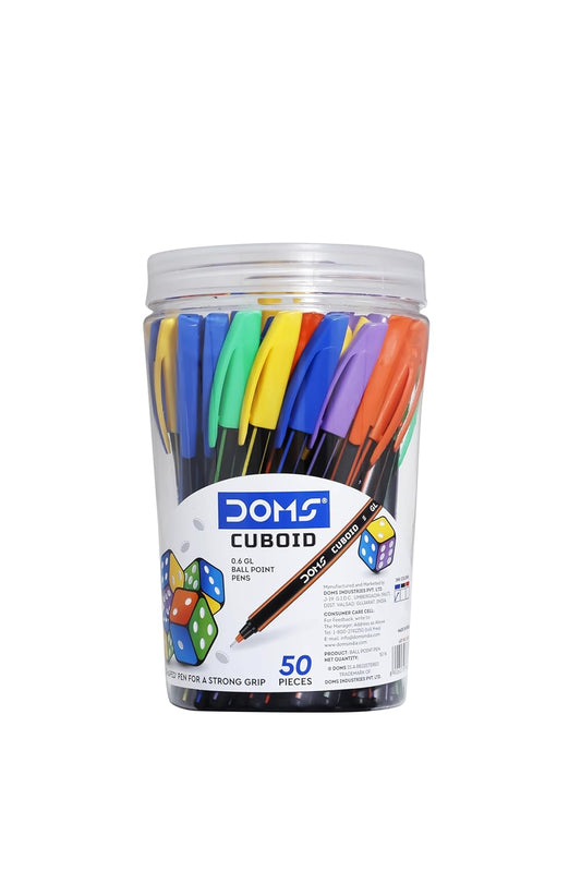 Doms Cuboid 0.6 mm Ball Pen Jar Pack – Blue Ink | Pack of 50 Pens