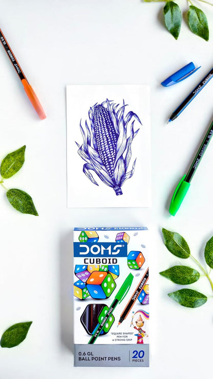 Doms Cuboid 0.6 mm Ball Pen Jar Pack – Blue Ink | Pack of 50 Pens