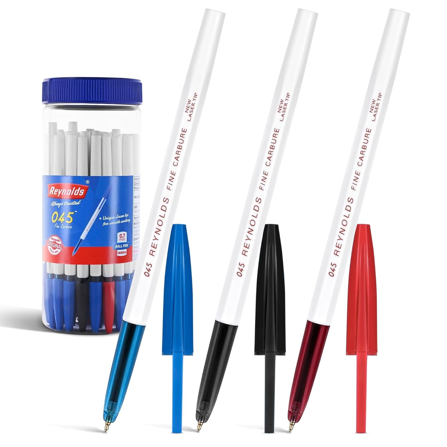 Reynolds 045 Carbure 25 Ct Jar – 16 Blue, 6 Black & 3 Red Ball Point Pens | 0.7mm Tip