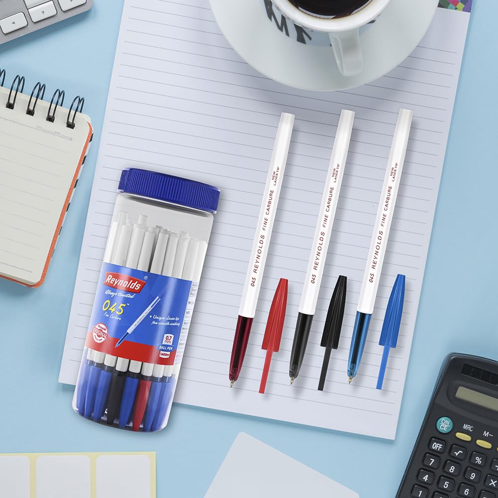 Reynolds 045 Carbure 25 Ct Jar – 16 Blue, 6 Black & 3 Red Ball Point Pens | 0.7mm Tip